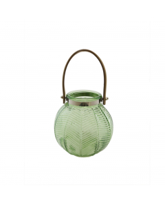 Green Glass Hurricane With Handle