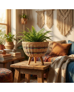 Mixed Rattan Planter on Legs (25 cm)